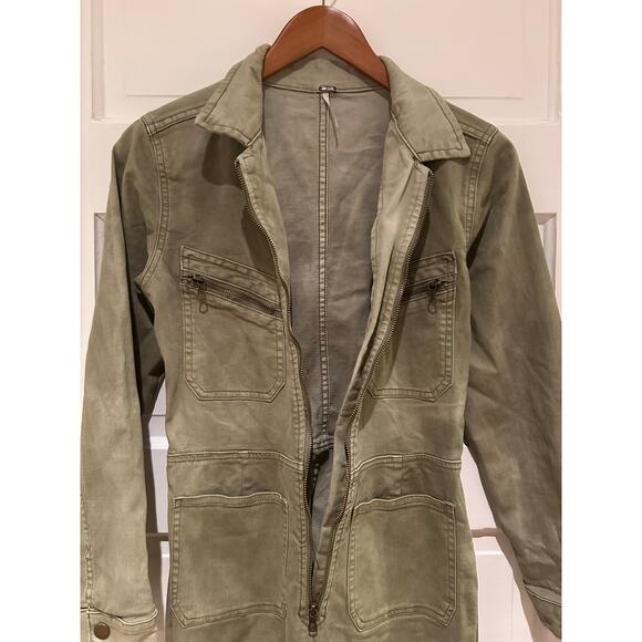 Free People Lennox Denim Green Utility Jumpsuit Size Small - Picture 8 of 10